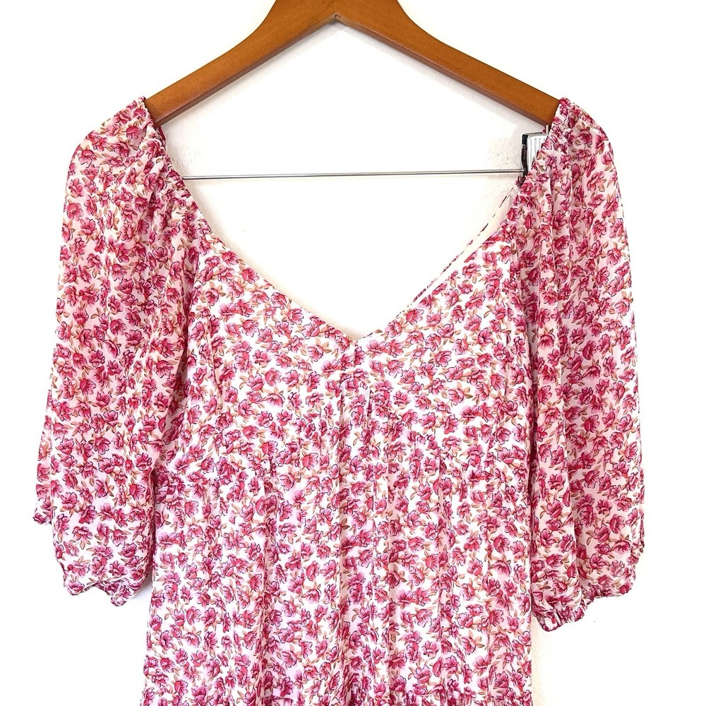 Code X Mode Womens Floral Maxi Dress Size S Pink Red Boho Cottagecore Peasant - Picture 2 of 11